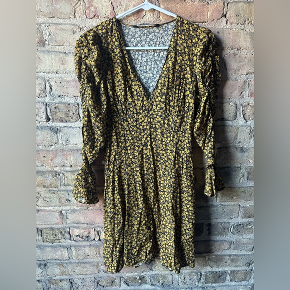 Zara Yellow and Black Floral Long Sleeve Dress - Picture 1 of 7
